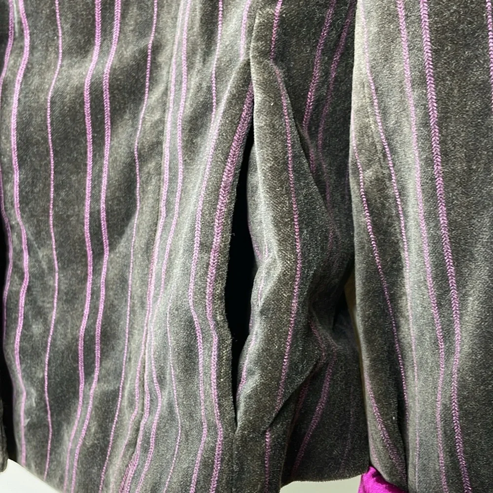 KENNETH COLE Velvet Blazer Brown & Magenta Stripe Single Breasted Hand Pockets - Picture 7 of 12